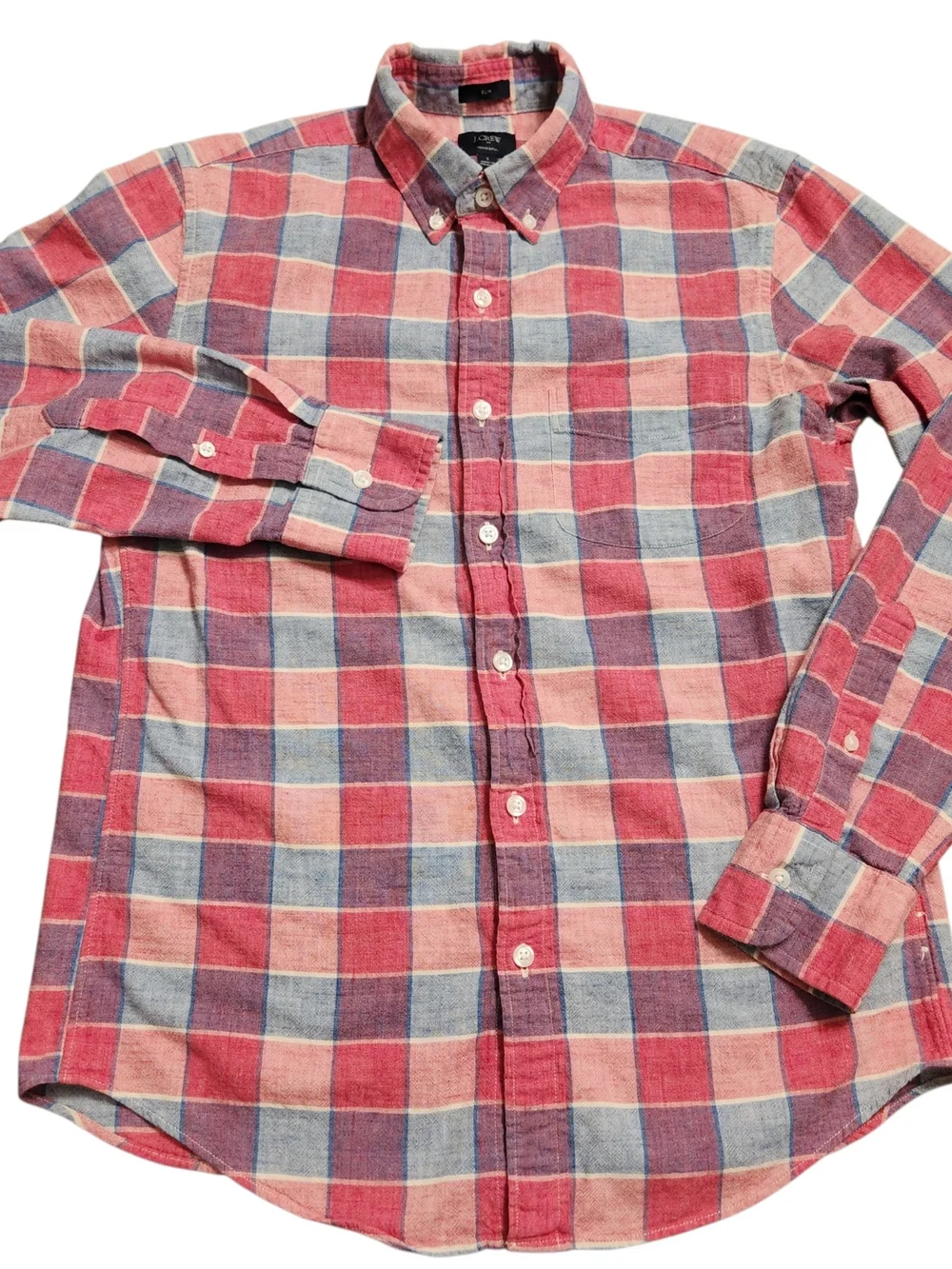 J. Crew Homespun Slim Fit Men's Size S Pink Blue Plaid Cotton Button-Down Shirt